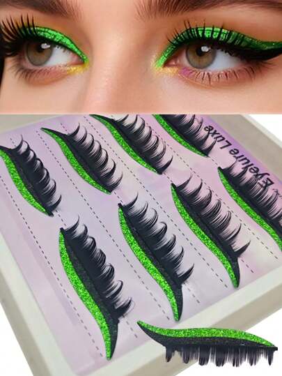 4 Çift Yeşil Göz Farı Takma Kirpik - Yapıştırıcı Gerektirmeyen 3'ü 1 Arada Eyeliner, Göz Farı ve Kirpik Tasarımı, Anime Tarzı Sevimli ve Çekici, Kolay Uygulama, Cosplay, Temalı Partiler ve Günlük Eğlenceli Makyaj İçin Mükemmel, Günlük Kullanım, Noel, Randevular ve Partiler İçin Uygun