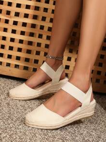 Women's Crossover Espadrille Platform Wedge Sandals - Beige - View 5
