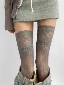 Vớ ren cao đến đùi màu trơn kiểu mới dành cho nữ mùa thu/hè, vớ qua đầu gối cho nữ, vớ dài kiểu Lolita cho bé gái, vớ bốt dài. - Nhiều màu - Xem 10