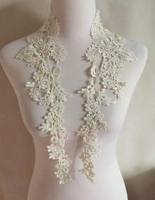 1 Pair Embroidery Applique Wedding Lace Floral Motif Sewing Trims Decoration (Ivory) - Hồng - Xem 6