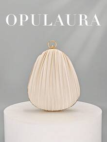Túi xách nữ OpulAura màu mơ nhạt xếp ly bằng satin, trang trí vòng tay kim cương lấp lánh tinh tế/quyến rũ, ví cầm tay hộp bất đối xứng thời trang, phù hợp cho tiệc tùng, dạ hội, lễ tốt nghiệp, váy cưới, túi dự tiệc, ví cầm tay đám cưới. - Màu be - Xem 5