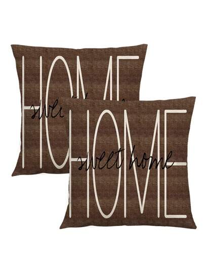 2 pièces Housses de coussin décoratif en lin imprimé "Sweet Home" style printemps, fermeture à glissière cachée, lavable en machine, pour canapé, salon, chambre à coucher. Sans insert de coussin.