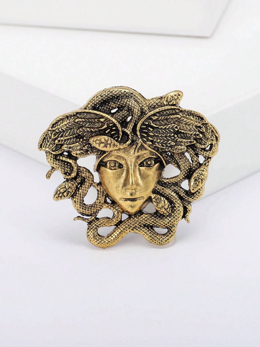 复古金属美杜莎胸针 - 男女通用休闲派对饰品/朋友礼物/徽章装饰 - 美杜莎 - 查看 1