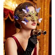 Gold Masquerade  For Women Lace Butterfly Elegant Venetian Antifaz Costume Party Accessories - As Pic - View 4
