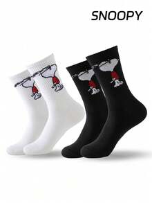 SNOOPY 2/1 paire de chaussettes rondes noires et blanches officielles pour hommes, style d'été. Design de motif de dessin animé mignon, à la mode et respirant. Chaussettes d'été pour hommes, résistantes aux odeurs et absorbantes, polyvalentes et décontractées, convenant aux étudiants, aux adultes, à l'usage quotidien et aux cadeaux - Multicolore - Voir 8