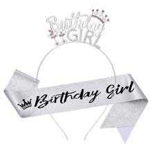 2pcs/Set European And American Bridal Crown Headpiece, Wedding Crown Headband, Birthday Girl Letter Headband - Gold - View 3