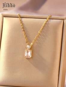 Hihho 1pc "Starlight Three Classic Styles" Luxury Zirconia Clavicle Chain | Versatile Wear, Exudes Elegance - Water Droplet Round Square - View 9
