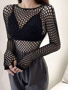 1pc European And American Style Lingerie Top With Fishnet Sleeves, Women's Erotic Lingerie Halloween Wedding - Nhiều màu - Xem 6