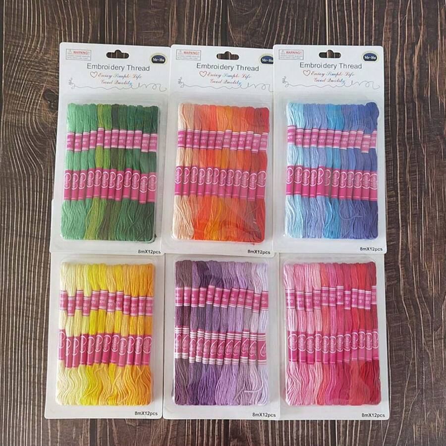 12pcs Gradient Color Cross Stitch Thread, Embroidery Floss, Handcraft Sewing Thread - Single Piece - View 1