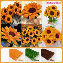 [320pcs/Pack] Soft Golden Fiber Cleaning Sticks - Chenille Fiber Craft Material, Suitable For DIY Flower Arranging Sets - Graduation, Wedding, Valentine's Day Gift Bulk Supply - Multicolor - View 14
