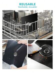 4pcs/8pcs Black Gas Stove Oil-Proof Mat, Washable Cleaning Sheet - View 9