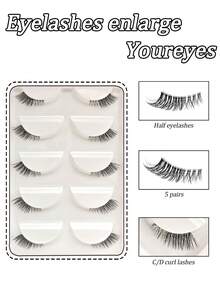 5对自然半眼假睫毛，3-5-9毫米混合长度，自然猫眼假睫毛化妆工具加长蓬松仿貂毛假睫毛透明条自然长猫眼假睫毛3D蓬松假睫毛迷你可爱超短半眼假睫毛 - 自然纖長款 - 查看 3