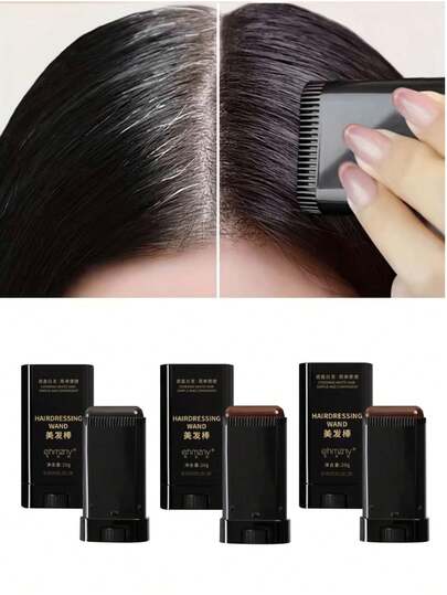 1/3pcs Portable Root Touch Up Stick, Instant Gray Hair Coverage With Comb, Black/Brown Color Options, 20g Lightweight For Carrying, Suitable For Root Retouch, Daily Use, Travel, Office, Party, Ideal Gift For Family, Friends, Colleagues