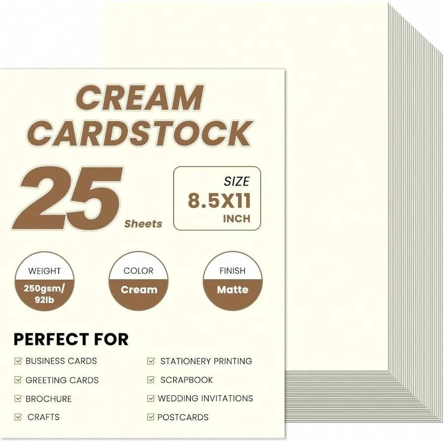 Cream Cardstock 25 Sheets 8.5x11 Inch 92lb 250gsm Heavy Card Stock Paper For Invitations Scrapbooking DIY Cards Craft Drawing Art Decoration - 1 - View 1