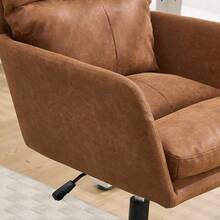 Brown Office Chair In PU Leatherette, With Black Legs And Adjustable Height. Suitable For The Office, Bedroom, Dressing Table, And Other Spaces. - Brown - View 4
