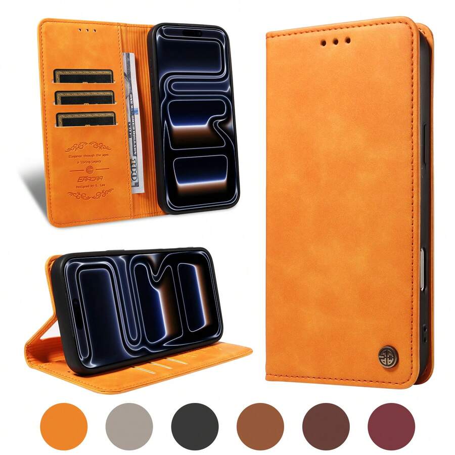 eaacaa 1pc Magnetic Flip Cover Leather Phone Case With Card Slots Wallet Protective Cover Compatible With Apple 17 Pro Max/17 Pro/Air/17/17e/16 Pro Max/15/14/13/12/11
