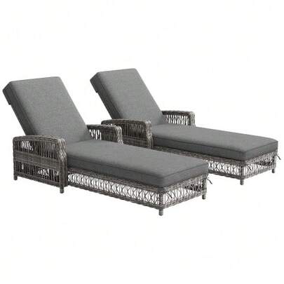 Rattan Outdoor Sun Lounger (1 Unit), Weather-Resistant Sun Lounger With Adjustable Backrest, Garden Sun Lounger With Removable Cushion, For Terrace, Balcony, Pool Area, Grey Color.