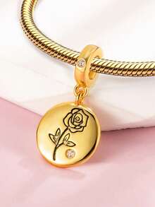 1pc Luxury Minimalist Golden Rose Disc Bead Pendant, Versatile DIY Bracelet/Necklace, Mother's Day Gift - Yellow Gold - View 2