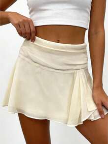 Women's Ruffle Mini Skirt Tiered Layer Mesh Sheer Flared Rave Party Skirts - Apricot - View 1