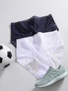 2件装女士蓝白性感高腰内裤经典豹纹设计运动风，适合比赛日穿着 - 彩色 - 查看 3