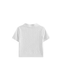 夏季新款女士独特精美 Polo 领针织短袖打底衫 白色 - 白色 - 查看 7