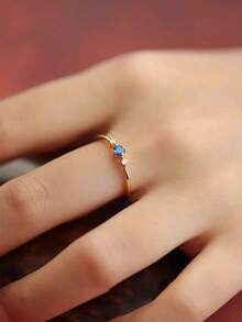 GAGAFEEL 1pc 925 Sterling Silver Elegant Geometric Mini Blue Zirconia Jewelry, Suitable For Daily Wear, Friendship Party Gift - Gold - View 6