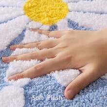 QJHOMO - Alfombra de baño en forma de U color azul con contorno blanco 20 x 20 pulgadas extra gruesa suave lavable en máquina antideslizante de microfibra con diseño floral y margaritas - 18 x 18 Forma de U - Ver 2