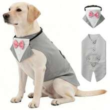 Bộ vest tuxedo cho chó kèm nơ và khăn quàng cổ, áo sơ mi cổ bẻ kiểu hoàng tử dự tiệc cưới, trang phục trang trọng cho thú cưng dự lễ đính hôn, quà sinh nhật. - Xám - Xem 11