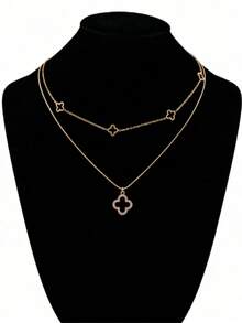 1 chiếc vòng cổ hình cỏ ba lá hai lớp tối giản, thanh lịch, đa năng, phù hợp đeo hàng ngày. - Nhiều màu - Xem 1