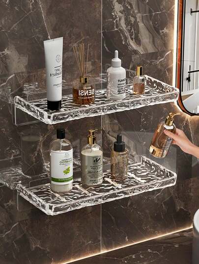 1pc Acrylic Faucet Organizer Rack - Space-Saving Bathroom Sink Hanging Storage Rack With Drainage Hole | Wall-Mounted Soap Toothbrush Holder, Waterproof & Rust-Proof - Ideal For Small Bathrooms, RVs And Dorms | Modern Stylish Design - Keeps Countertop Tidy!