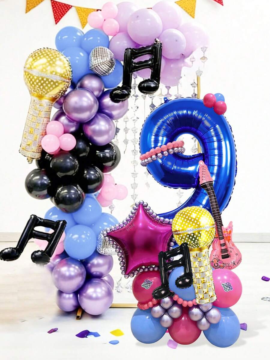 Bộ 44 bóng bay chủ đề âm nhạc, bao gồm bóng bay hình số, micro, guitar, nốt nhạc, ngôi sao năm cánh màu xanh dương 40 inch và bóng bay cao su màu đỏ, xanh dương, bạc, thích hợp để trang trí tiệc sinh nhật, sự kiện âm nhạc K-Pop, tiệc theo chủ đề, dạ hội tốt nghiệp, chủ đề nhạc Rock, trang trí tiệc karaoke Hip-Hop, tiệc mùa hè, trang trí lễ hội. - Nhiều màu - Xem 1