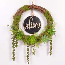 1pc Spring/Summer Rustic Faux Succulent Wreath With Welcome Sign, Farmhouse Home Front Door Wall Garden Decor - Wreath - View 9