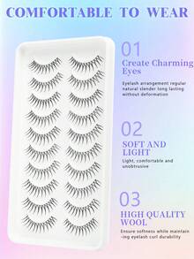 10对自然黑色茎假睫毛，仙女款，手工罗纹毛，U型柔软卡通眼妆 - 查看 3