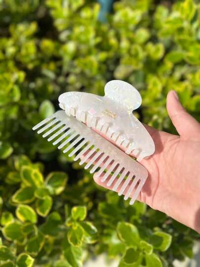 1 Set Fashionable Versatile Portable Anti-Static White Mermaid & Shark Claw Hair Clip Brush Set Beauty Home Bedroom Decor Travel Accessories Hair Styling Kit Hair Tool Kit