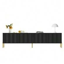 Black TV Stand, 190 Cm (Length) X 38 Cm (Width) X 48 Cm (Height), Gold Table Legs - Black - View 1