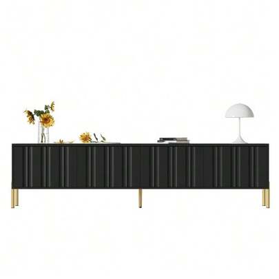 Black TV Stand, 190 Cm (Length) X 38 Cm (Width) X 48 Cm (Height), Gold Table Legs
