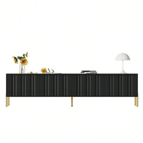 Black TV Stand, 190 Cm (Length) X 38 Cm (Width) X 48 Cm (Height), Gold Table Legs - Black - View 1