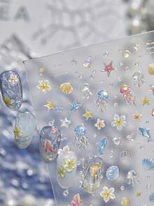 1 Tờ Hình Dán Móng Tay Hình Vỏ Sò Ánh Sáng, Hình Dán Móng Tay Trong Suốt, Tươi Mát và Thanh Lịch, Hình Vỏ Sò Biển, Sứa, Sao Biển và Hoa. Phụ Kiện Trang Trí Móng Tay Nghệ Thuật - Nhiều màu - Xem 3