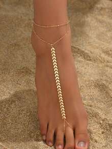 Cadena de espina de pescado de moda y personalizada, cadena de empeine, cadena de tobillo versátil, cadena de dedo del pie plegable, cadena de tobillo para mujer - Dorado - Ver 1