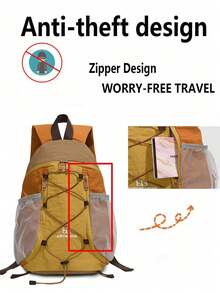 Urban Explorer Backpack Set | Suitable For Various Commuting Scenarios, Stylish And Practical. Elastic Cord System  Multi-Compartment Design, One Set Can Meet The Needs Of Campus Travel And Outdoor Activities. Smooth Dual-Zipper, Top Woven Strap Reduces Shoulder Strap Pressure, Suitable For Daily Campus Use. Separate Vertical Zipper Pocket For File Storage - Brown - View 6