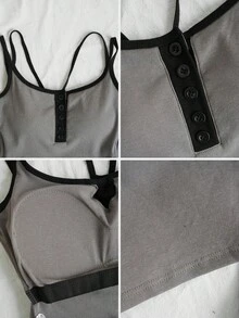 2026 Summer Colorblock Cropped Camisole Top, Sexy Fitted Sleeveless Shirt With Button Decor, Backless & Midriff Revealing Design Casual - Dark Grey - View 9