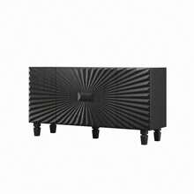 59'' Modern Buffet Sideboard With 4 Sunburst Doors,Credenza Storage Cabinet With Solid Wood Legs,Large Storage Cabinet For Kitchen Dining Living Room Entryway (Black) - Black + Solid Wood+MDF + American Design + Classic + Farmhouse + Modern - View 9