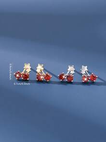 1对S925纯银甜美少女风红色樱桃星星耳钉 - 均碼 - 查看 6