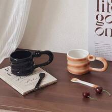 Taza de cerámica con forma de gato linda, taza de café creativa a rayas con asa de gato, regalo único para mujeres o amantes de los gatos - Multicolor - Ver 2