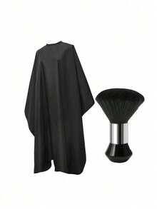 专业沙龙级黑色理发披肩，带颈部除尘刷，防静电耐用男士理发配件 - 彩色 - 查看 13