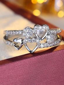 1 chiếc nhẫn hình trái tim rỗng hai lớp tinh tế, thiết kế độc đáo sang trọng, trang sức đeo nhiều lớp tuyệt đẹp. - nhẫn - Xem 15