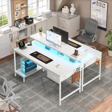 EnHomee 39.3"W Office Gaming Desk With Adjustable Monitor Stand, LED Lights & Power Outlet For Small Space - Xem 10