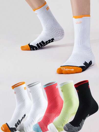 OU LIAN NIAO 1 Pair Men's Thick Cushioned Football Socks, Breathable Mesh Anti-Slip Arch Support Sports Socks For Football Training, Multi-Color Options Including White And Black