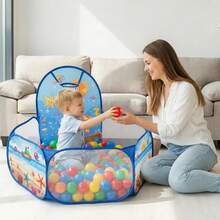 Ocean Theme Kids Ball Pit With Basketball Hoop, Foldable Toddler Playpen, Portable Indoor Outdoor Play Tent, Blue Sea Animal Ball Pit For Boys Girls, Perfect Birthday Gift (Balls Not Included) - 藍色 - 查看 5