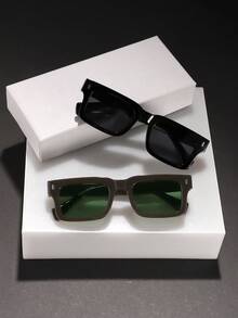 2 buc ochelari pătrați la modă pentru bărbați, ramă clasică de culoare solidă, lentile colorate moi, ușori, potrivire perfectă, ținută de călătorie zilnică, cu cutie pentru ochelari - Multicolor - Vizualizare 12